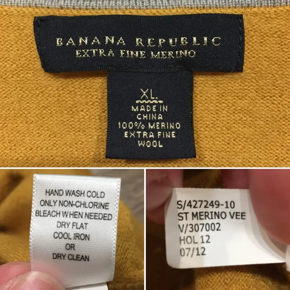 Banana Republic Extra Fine Merino Wool V-Neck Men's Sweater XL Classic Old Money